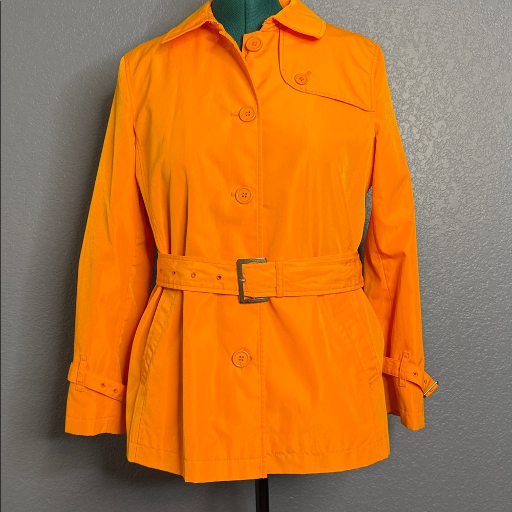 Vintage Orange Belted Trench‎ Coat Mod Retro Statement Jacket Women’s S